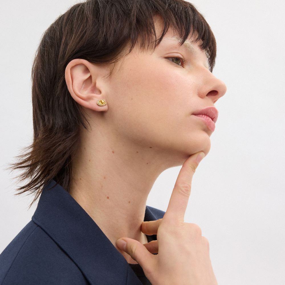 Coach Pavé Signature Turnlock Stud Earrings Douradas | COH866219