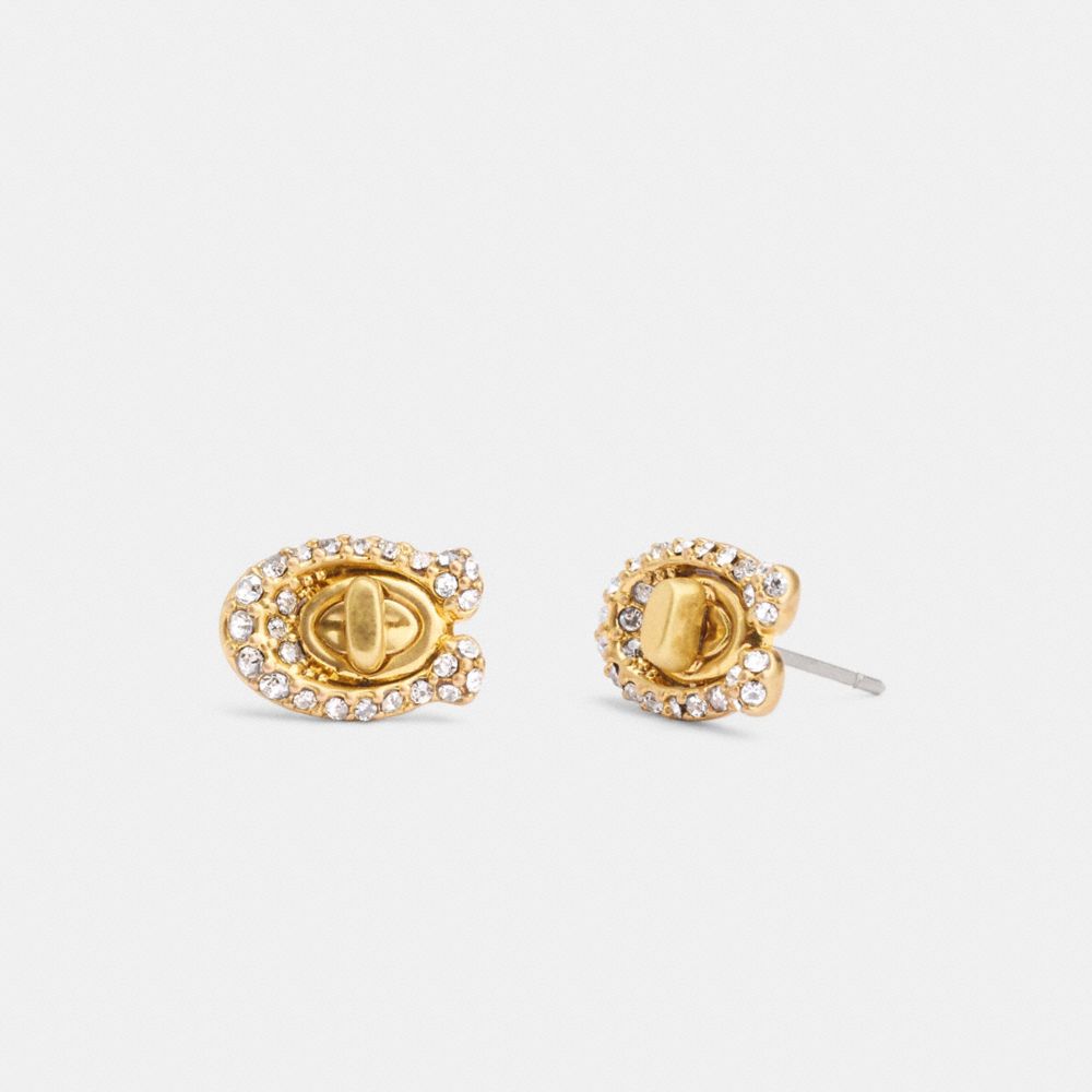 Coach Pavé Signature Turnlock Stud Earrings Douradas | COH866219
