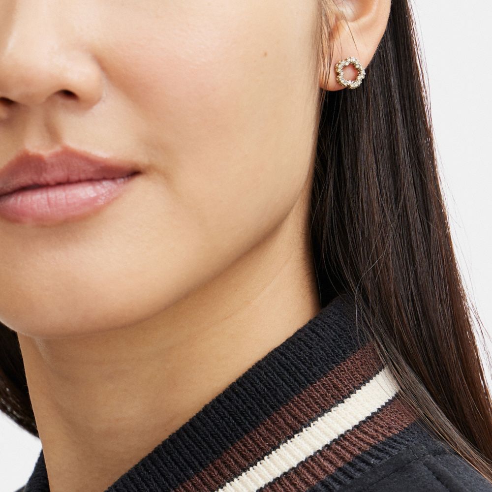 Coach Pavé Tea Rose Stud Earrings Prateadas | COH866127