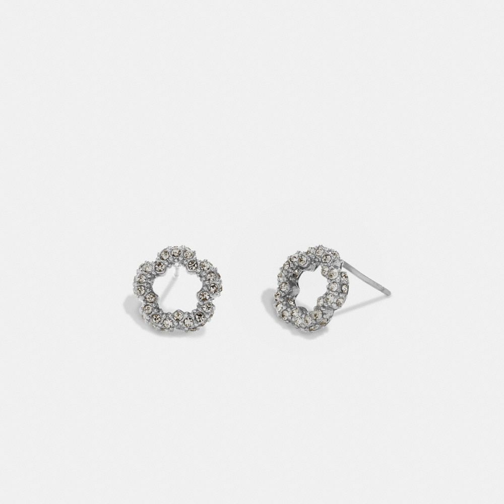 Coach Pavé Tea Rose Stud Earrings Prateadas | COH866127