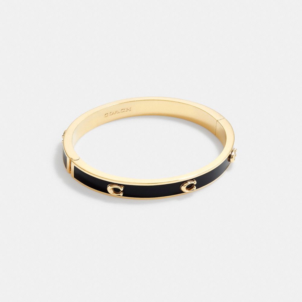 Coach Pegged Signature Hinged Bangle Douradas Pretas | COH866075
