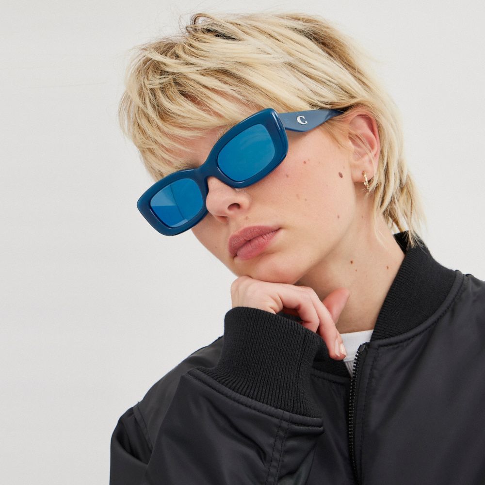Coach Pillow Tabby Narrow Rectangle Sunglasses Azuis | COH866330