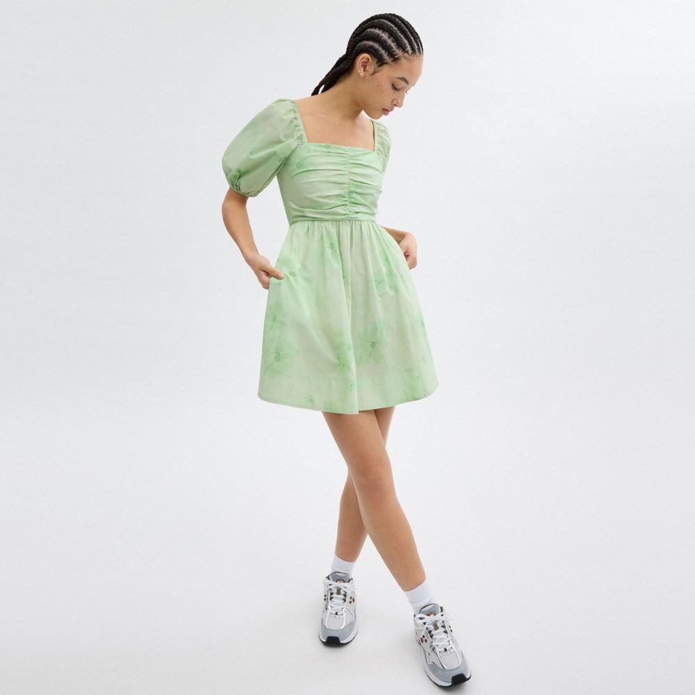 Coach Puff Sleeve Mini Dress Verdes | COH866054