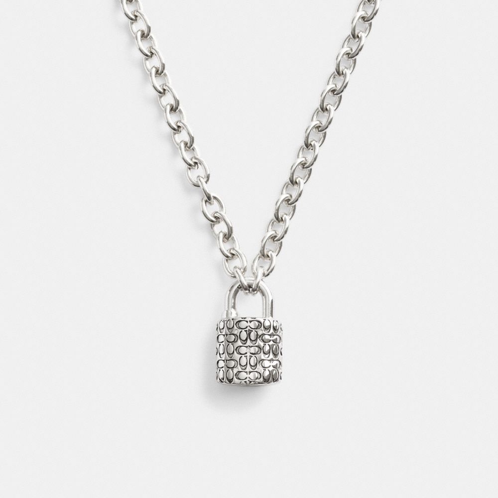 Coach Quilted Padlock Chain Necklace Prateadas Pretas | COH866090