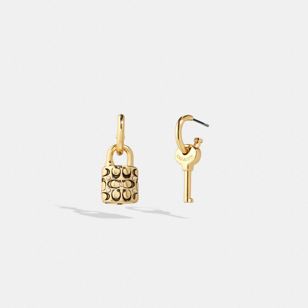 Coach Quilted Padlock Key Mismatch Earrings Douradas Pretas | COH866165