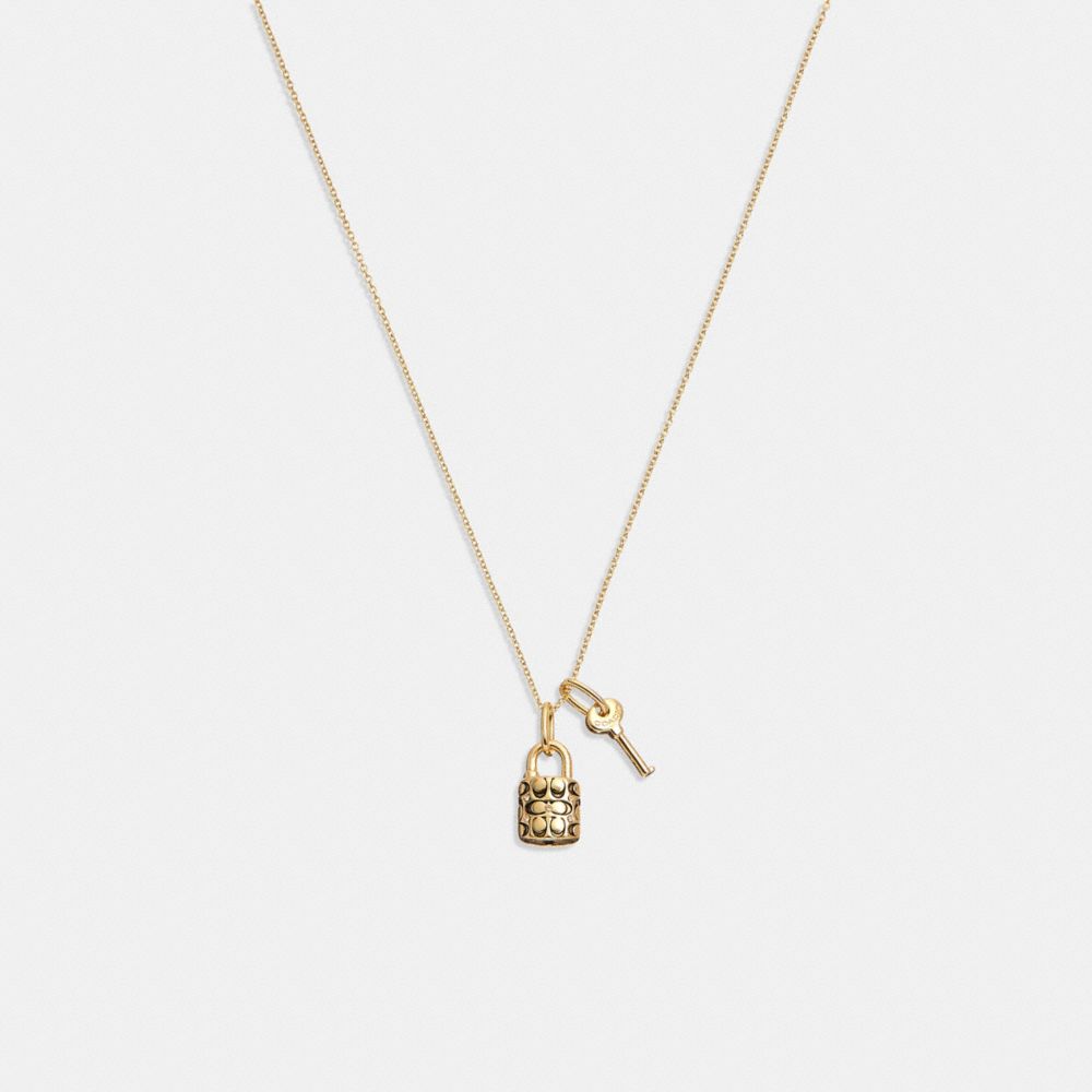 Coach Quilted Padlock Key Pendant Necklace Douradas Pretas | COH866100