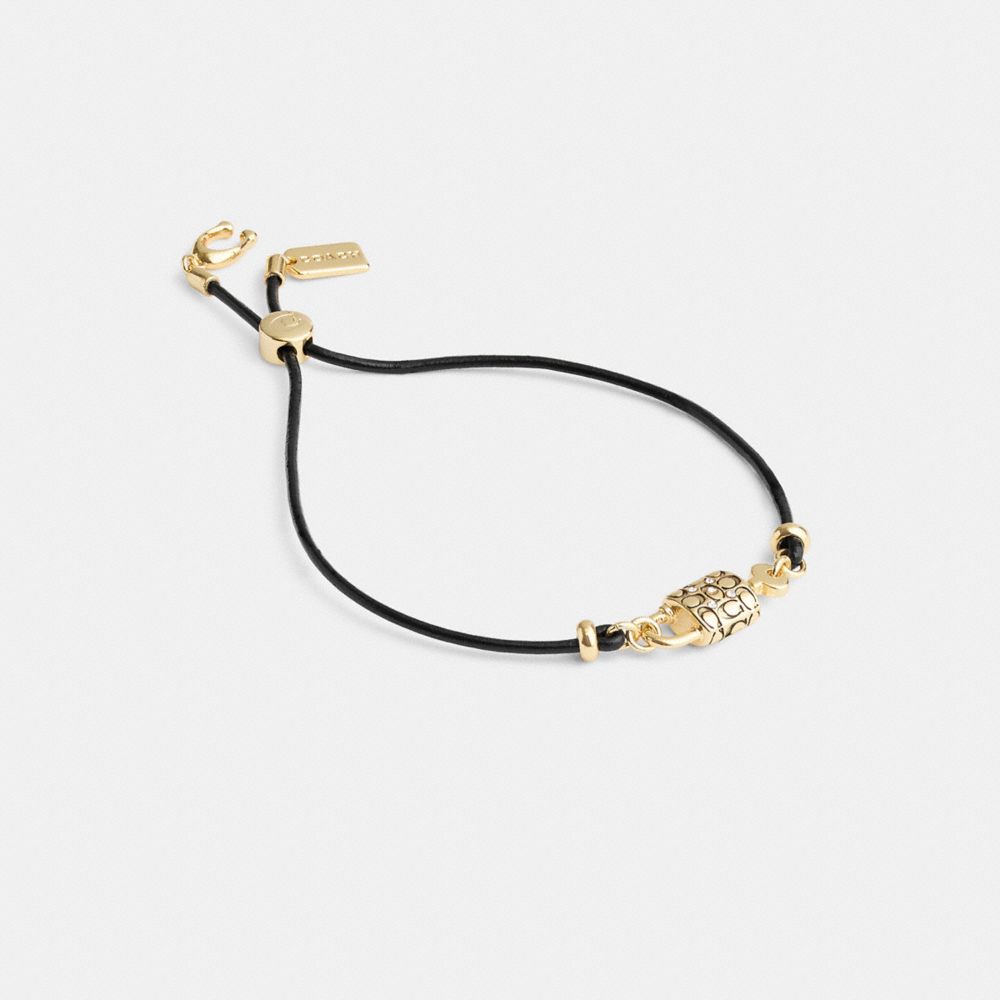 Coach Quilted Padlock Leather Slider Bracelet Douradas Pretas | COH866231