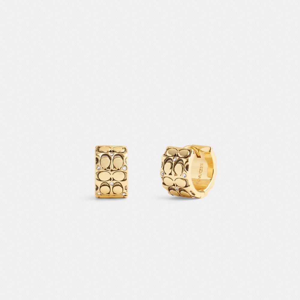 Coach Quilted Signature Huggie Earrings Douradas Pretas | COH866199
