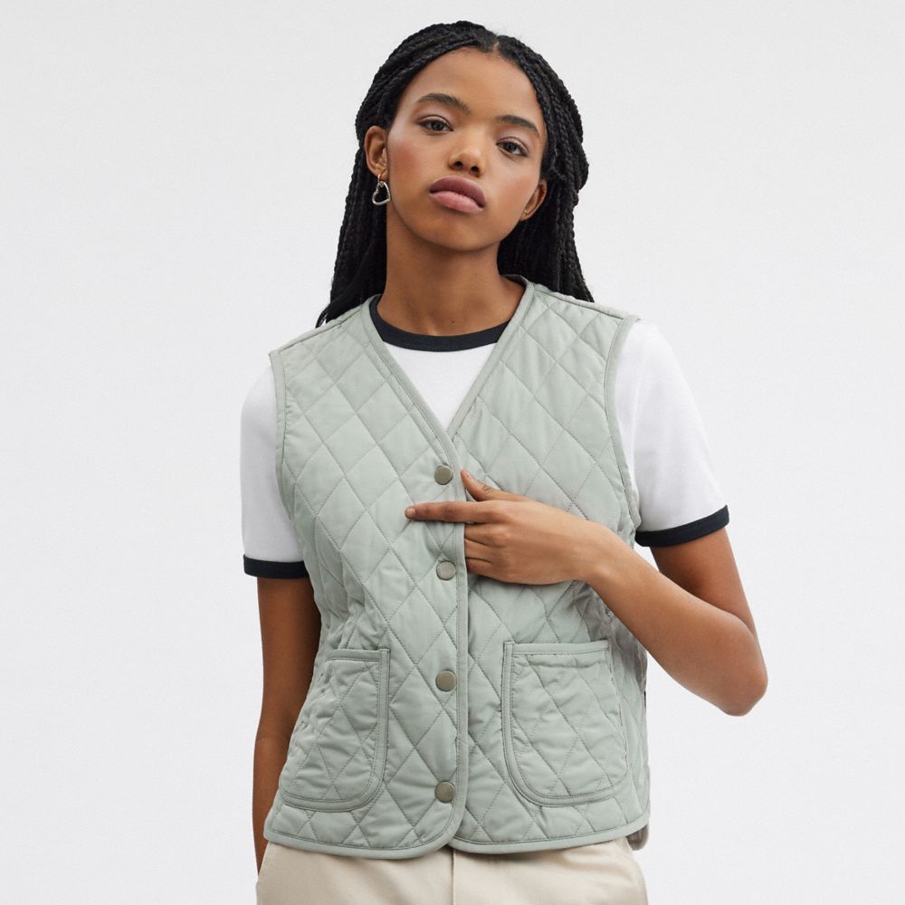 Coach Quilted Vest Verdes | COH865932
