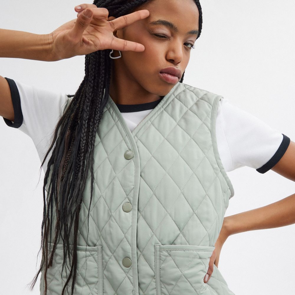 Coach Quilted Vest Verdes | COH865932