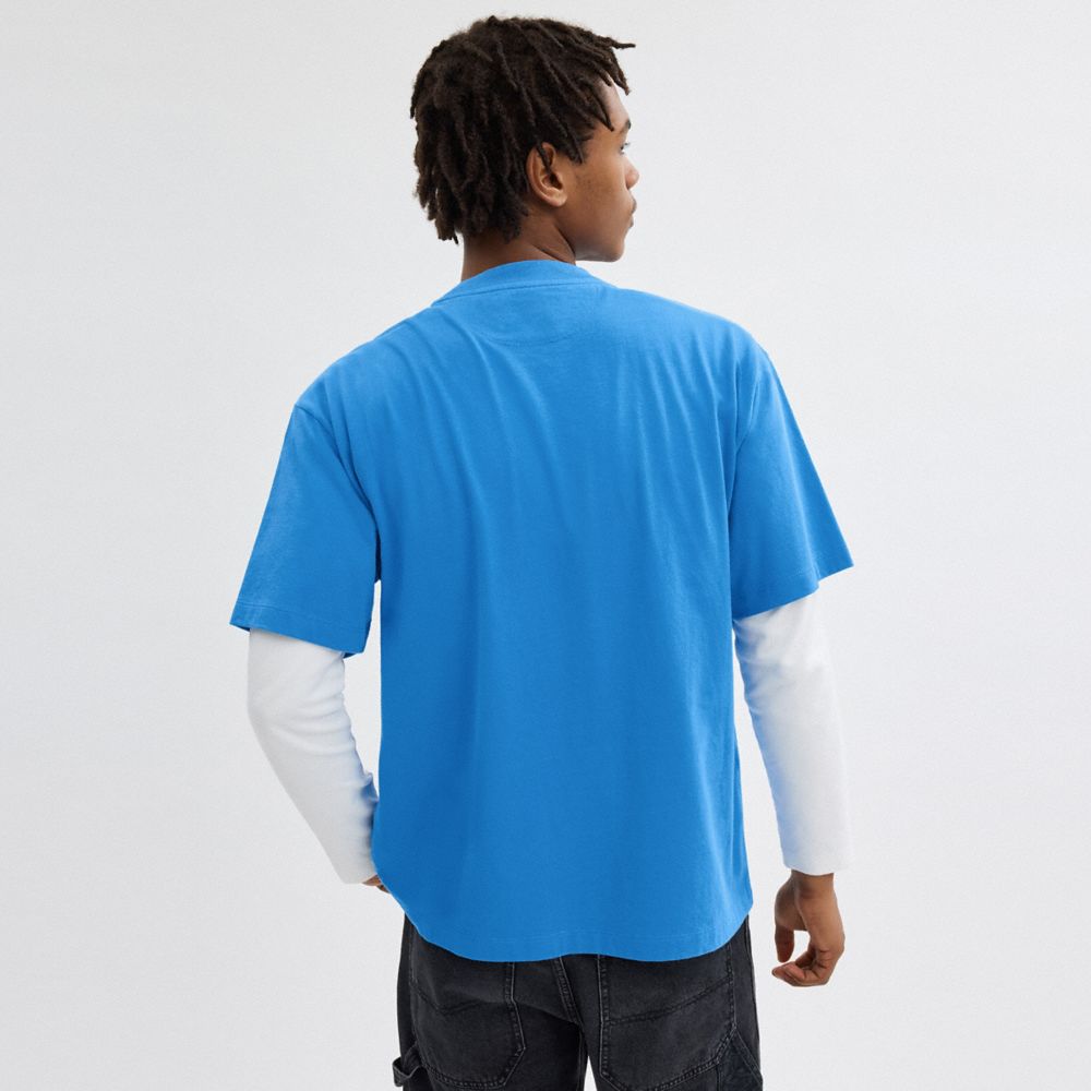 Coach Rexy T Shirt In Organic Cotton Azuis | COH866906