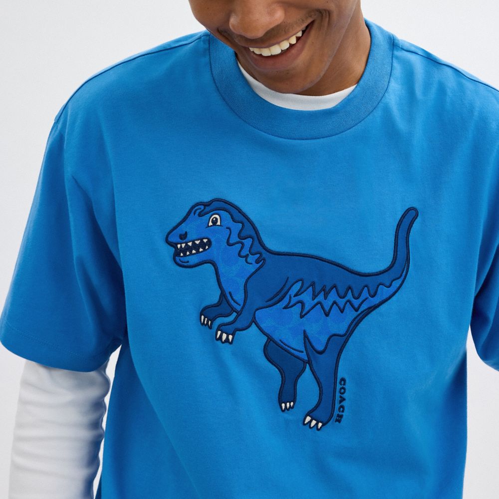 Coach Rexy T Shirt In Organic Cotton Azuis | COH866906