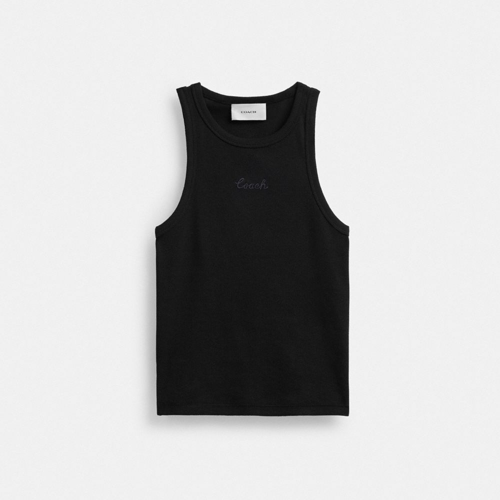 Coach Ribbed Script Tank Top Pretas | COH865950