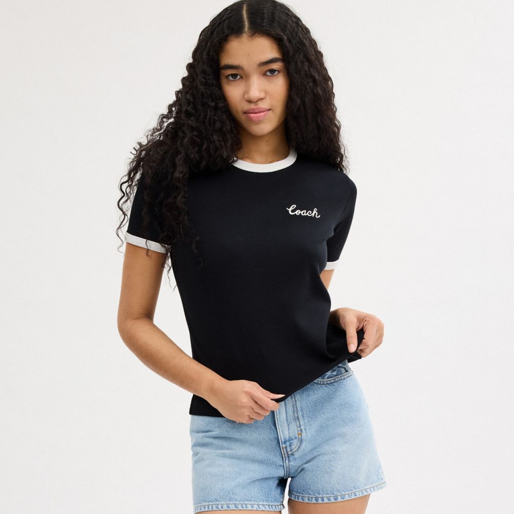 Coach Ringer T Shirt Pretas | COH865949