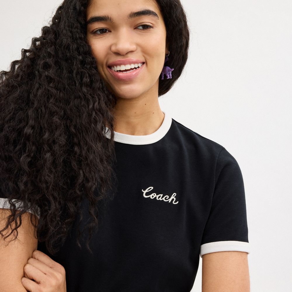 Coach Ringer T Shirt Pretas | COH865949