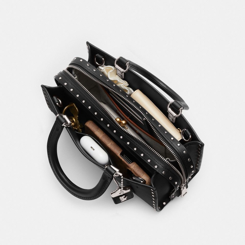 Coach Rogue Bag 26 With Rivets Prateadas Pretas | COH865181