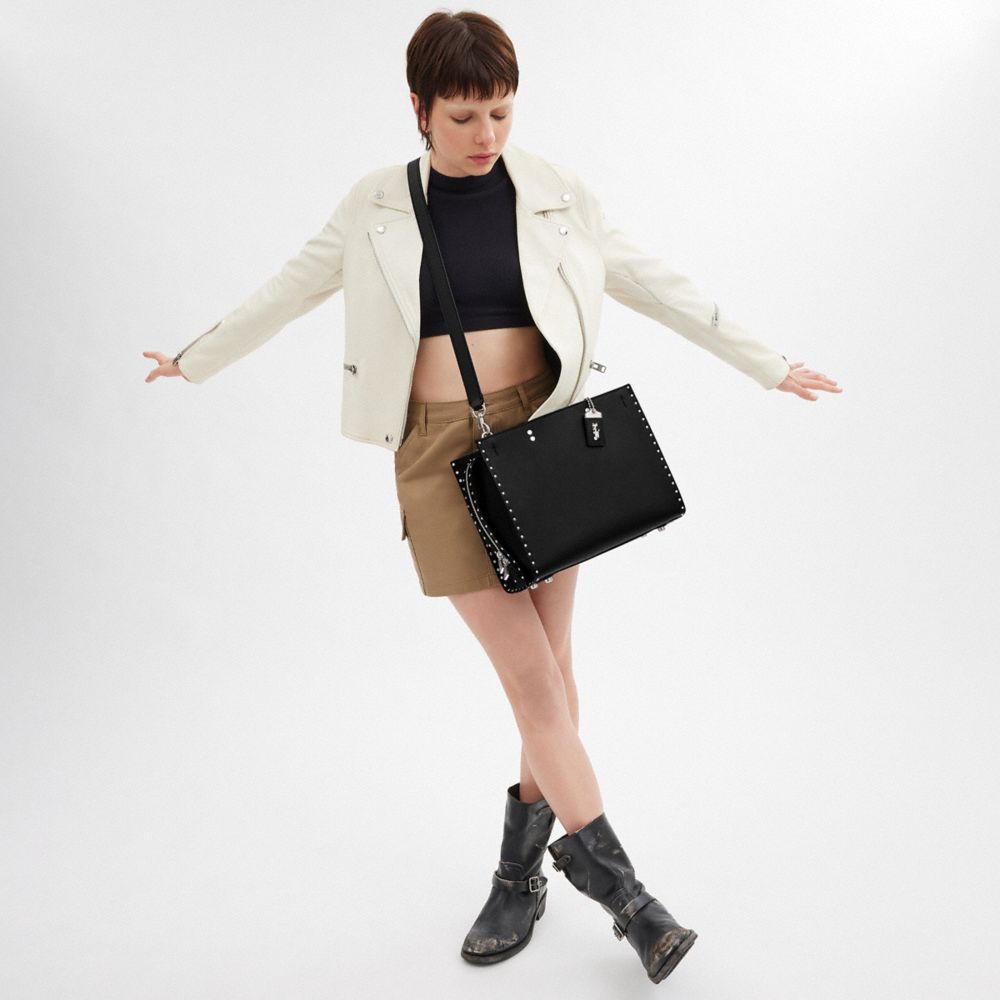 Coach Rogue Bag With Rivets Prateadas Pretas | COH864952