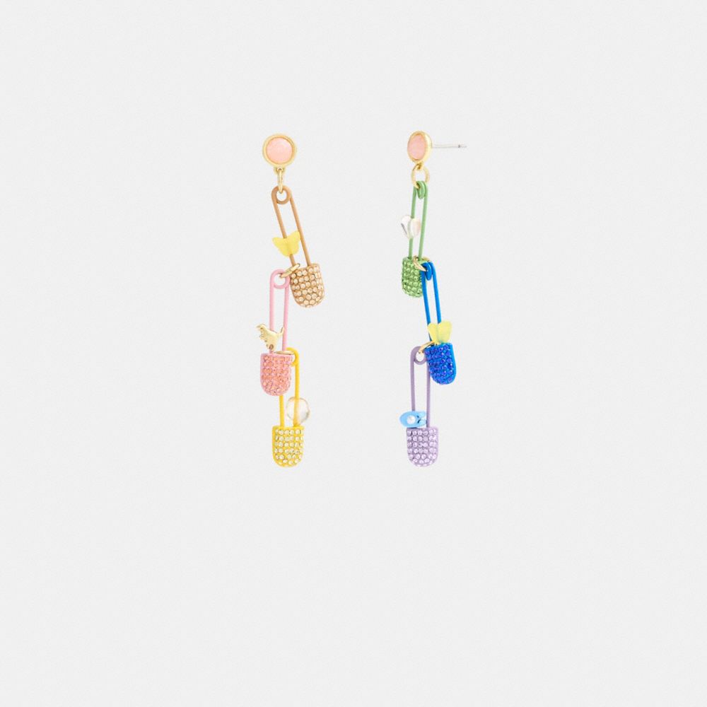 Coach Safety Pin Charm Drop Earrings Douradas Multicoloridas | COH866162