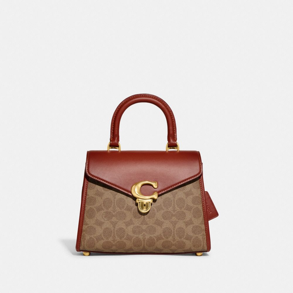 Coach Sammy Top Handle Bag In Signature Canvas Marrom Vermelhas | COH865155