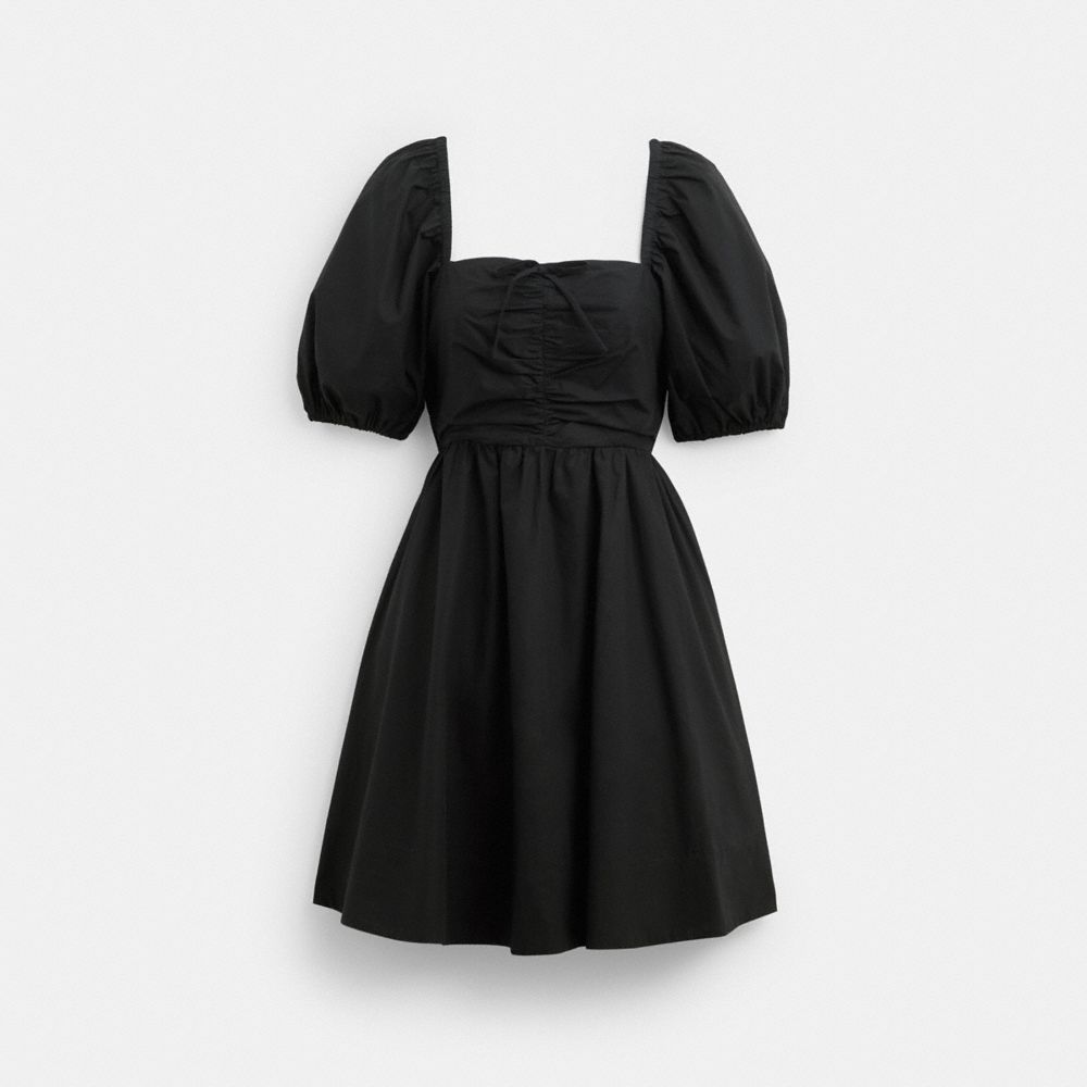 Coach Short Dress With Puff Sleeves In Organic Cotton Pretas | COH866068