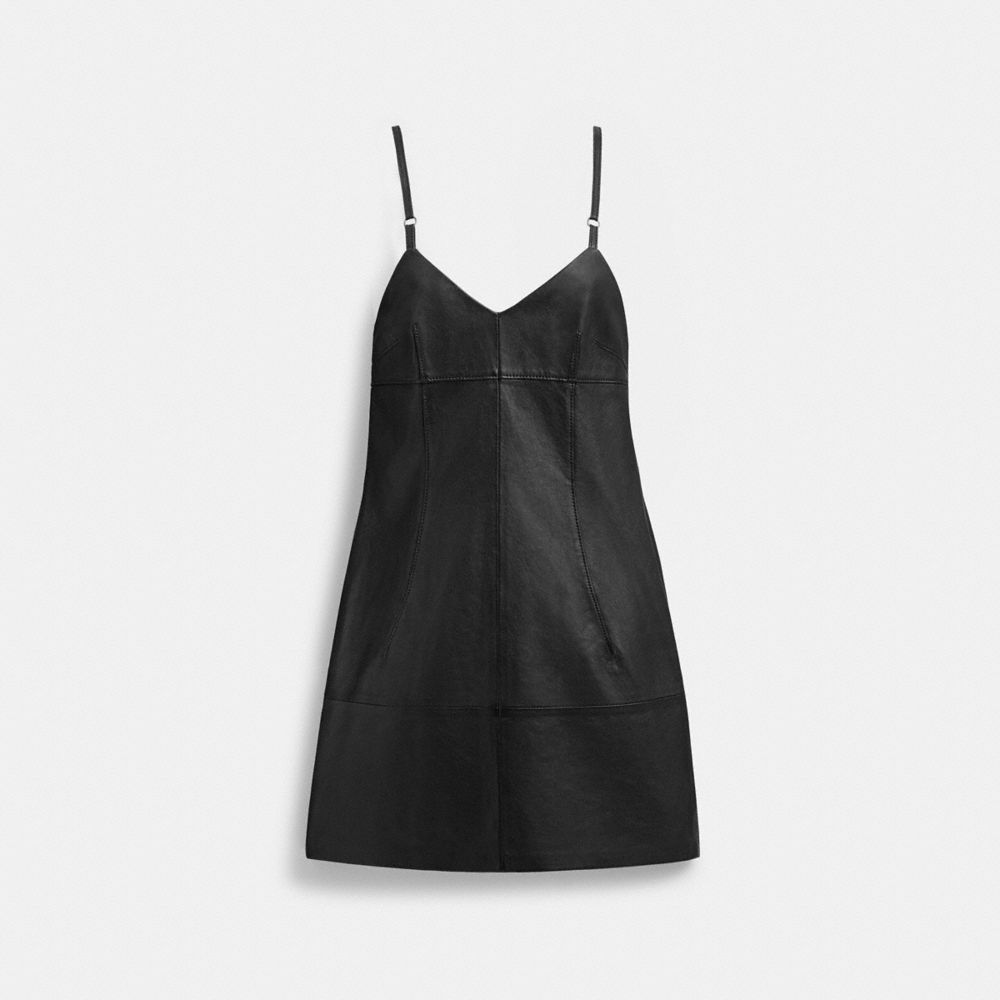 Coach Short Leather Dress Pretas | COH866053