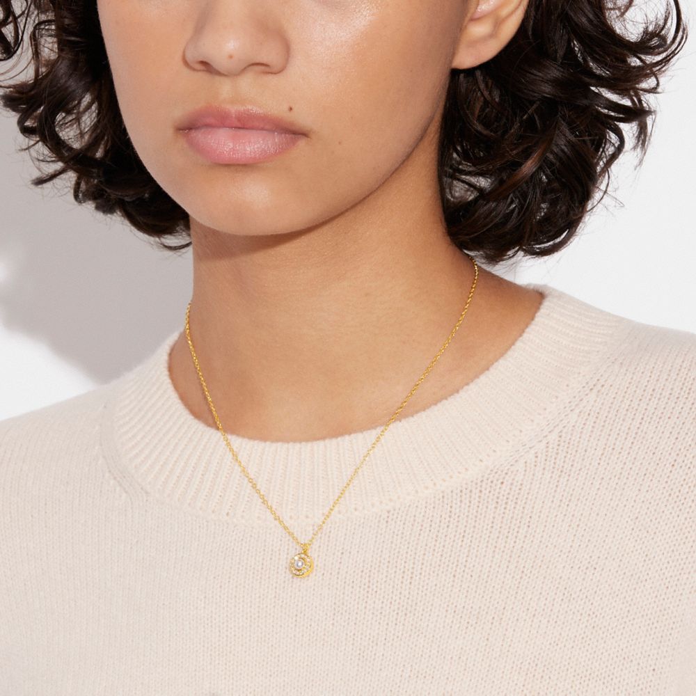 Coach Signature Crystal Pearl Pendant Necklace Douradas | COH866188
