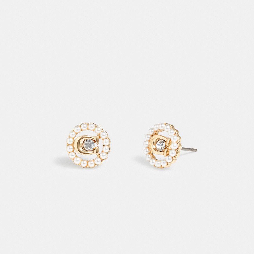Coach Signature Crystal Pearl Stud Earrings Douradas | COH866154