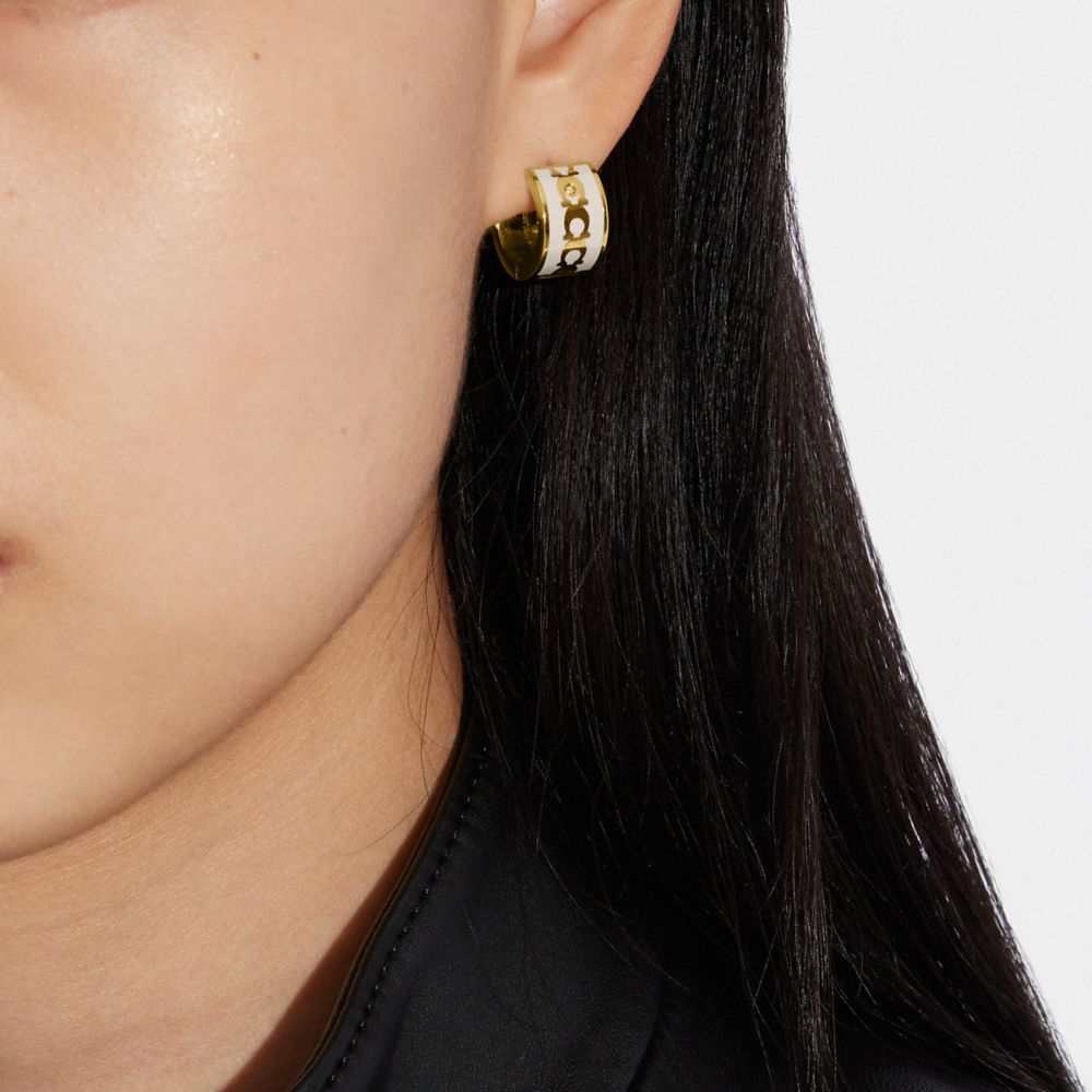 Coach Signature Enamel Hoop Earrings Douradas | COH866085