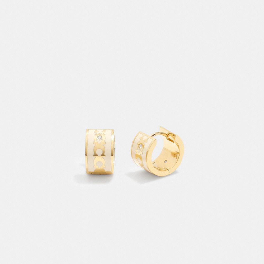 Coach Signature Enamel Hoop Earrings Douradas | COH866085