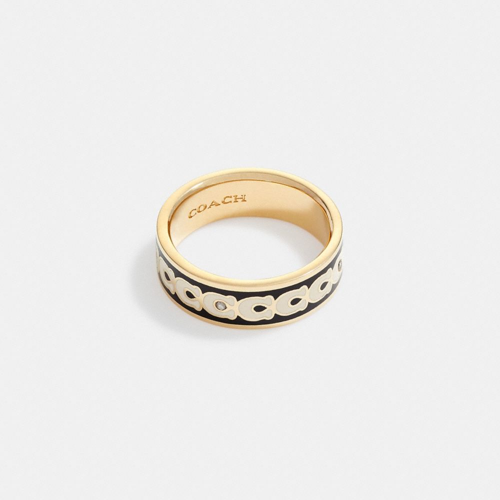 Coach Signature Enamel Ring Douradas Pretas | COH866083