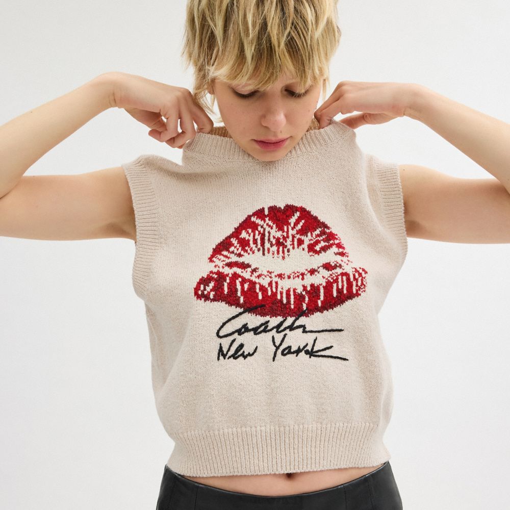 Coach Signature Kiss Print Sweater Vest Branco | COH865991