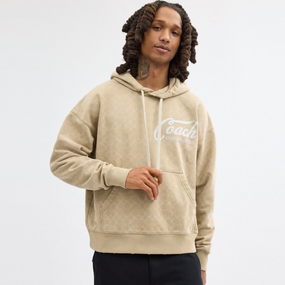 Coach Signature Long Sleeve Relaxed Americana Pullover Hoodie Caqui | COH866899