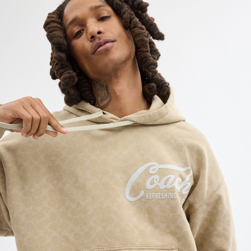Coach Signature Long Sleeve Relaxed Americana Pullover Hoodie Caqui | COH866899