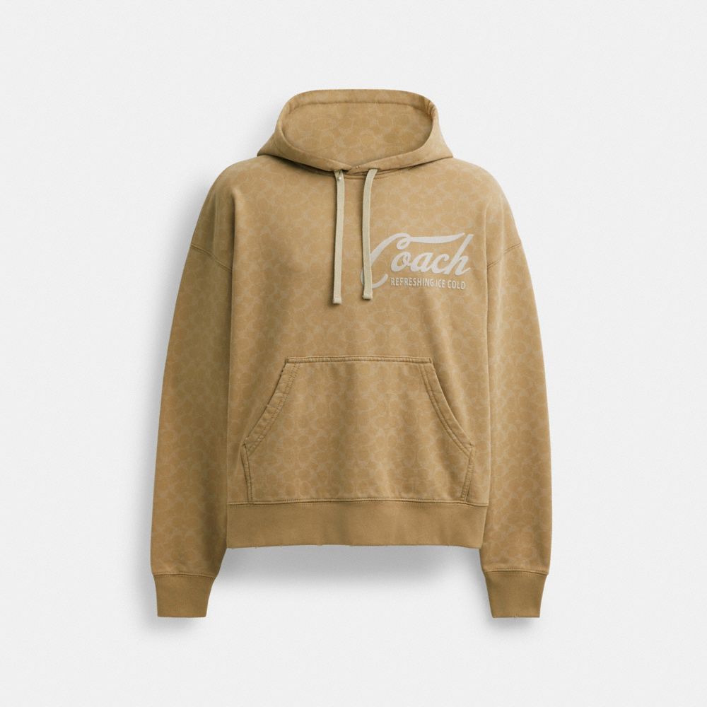 Coach Signature Long Sleeve Relaxed Americana Pullover Hoodie Caqui | COH866899
