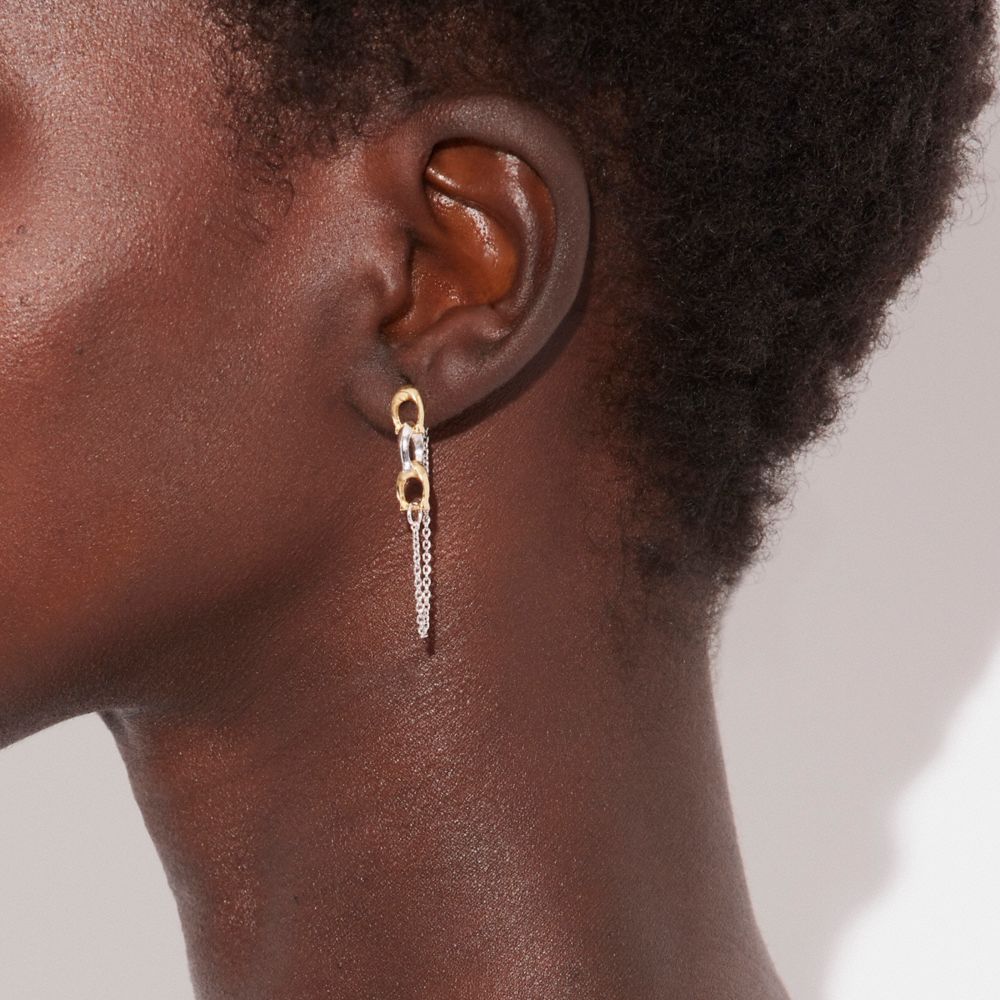 Coach Signature Mixed Chain Drop Earrings Douradas Prateadas | COH866175
