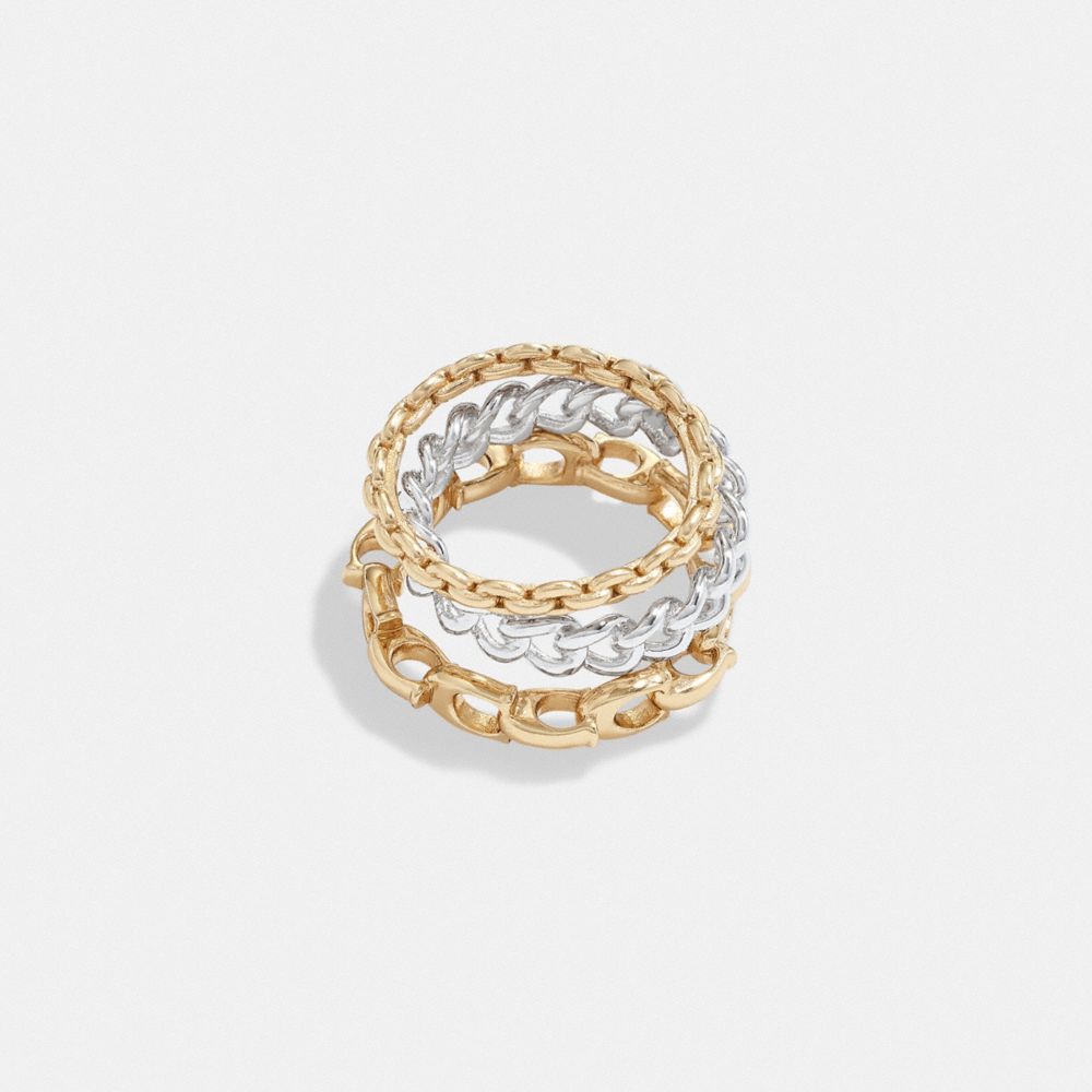 Coach Signature Mixed Chain Ring Set Douradas Prateadas | COH866155