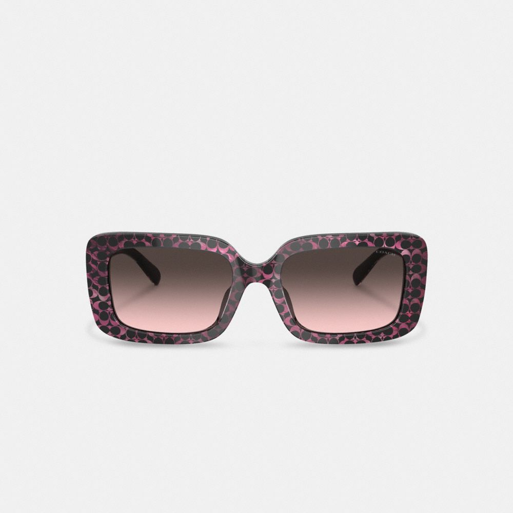 Coach Signature Oversized Rectangle Sunglasses Pretas Rosa | COH866333