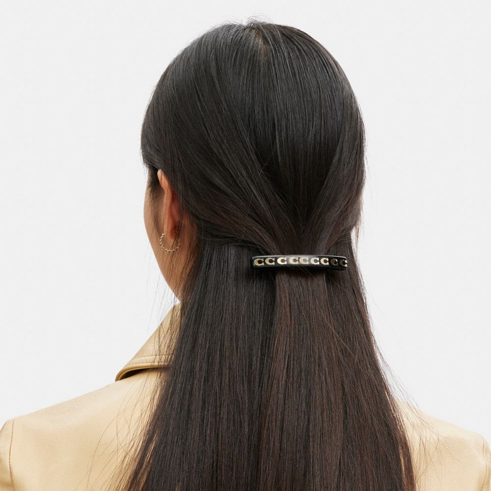 Coach Signature Resin Thin Hair Barrette Douradas Pretas | COH866097