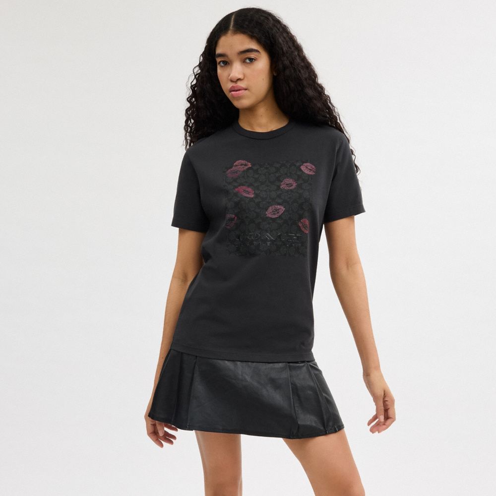 Coach Signature Square Kiss Print T Shirt In Organic Cotton Cinzentas Multicoloridas | COH865985