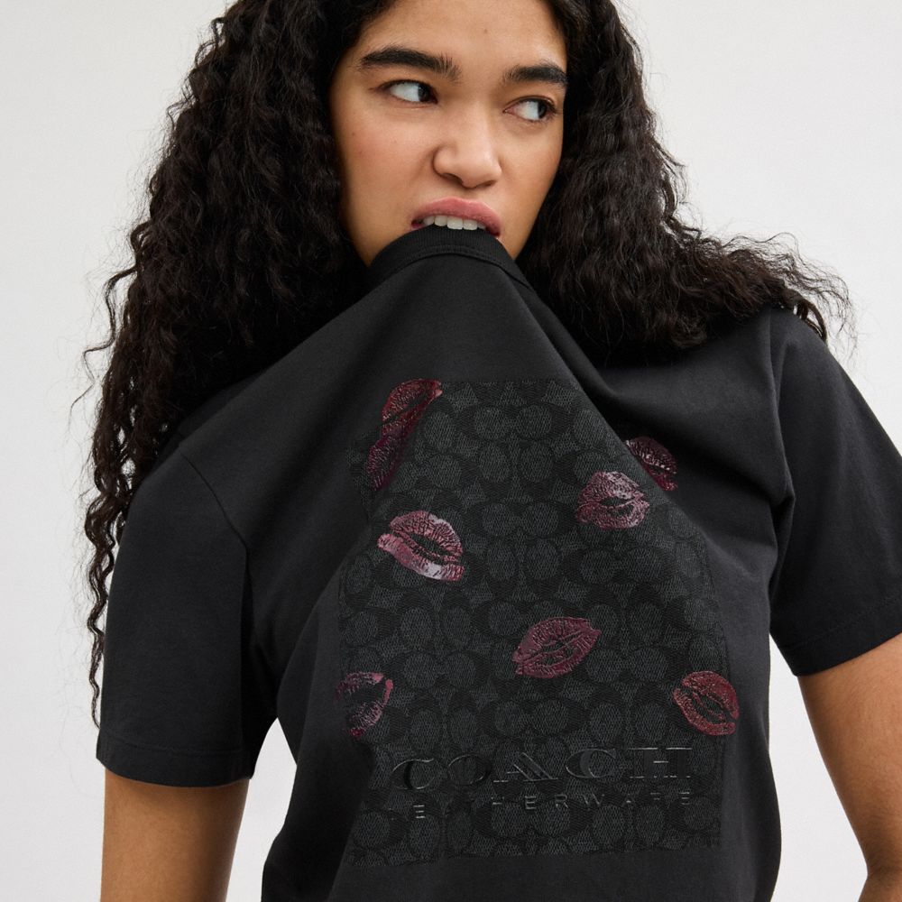 Coach Signature Square Kiss Print T Shirt In Organic Cotton Cinzentas Multicoloridas | COH865985