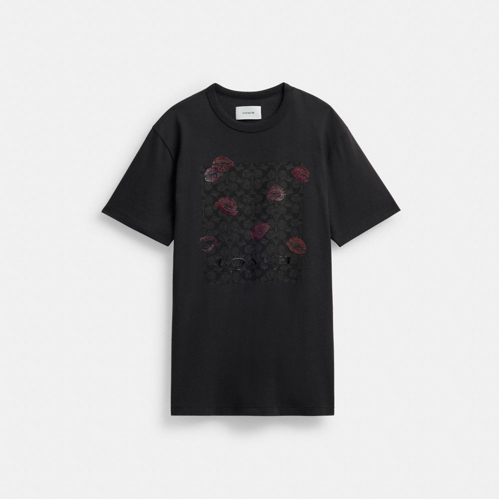Coach Signature Square Kiss Print T Shirt In Organic Cotton Cinzentas Multicoloridas | COH865985