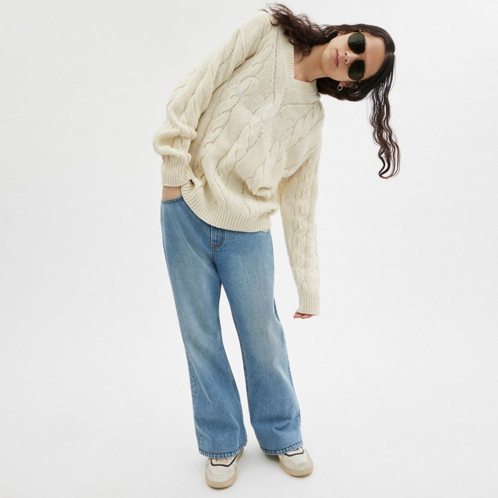 Coach Signature Sweater In Recycled Wool Branco | COH866886