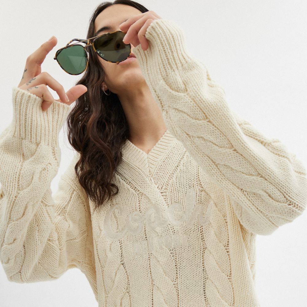 Coach Signature Sweater In Recycled Wool Branco | COH866886