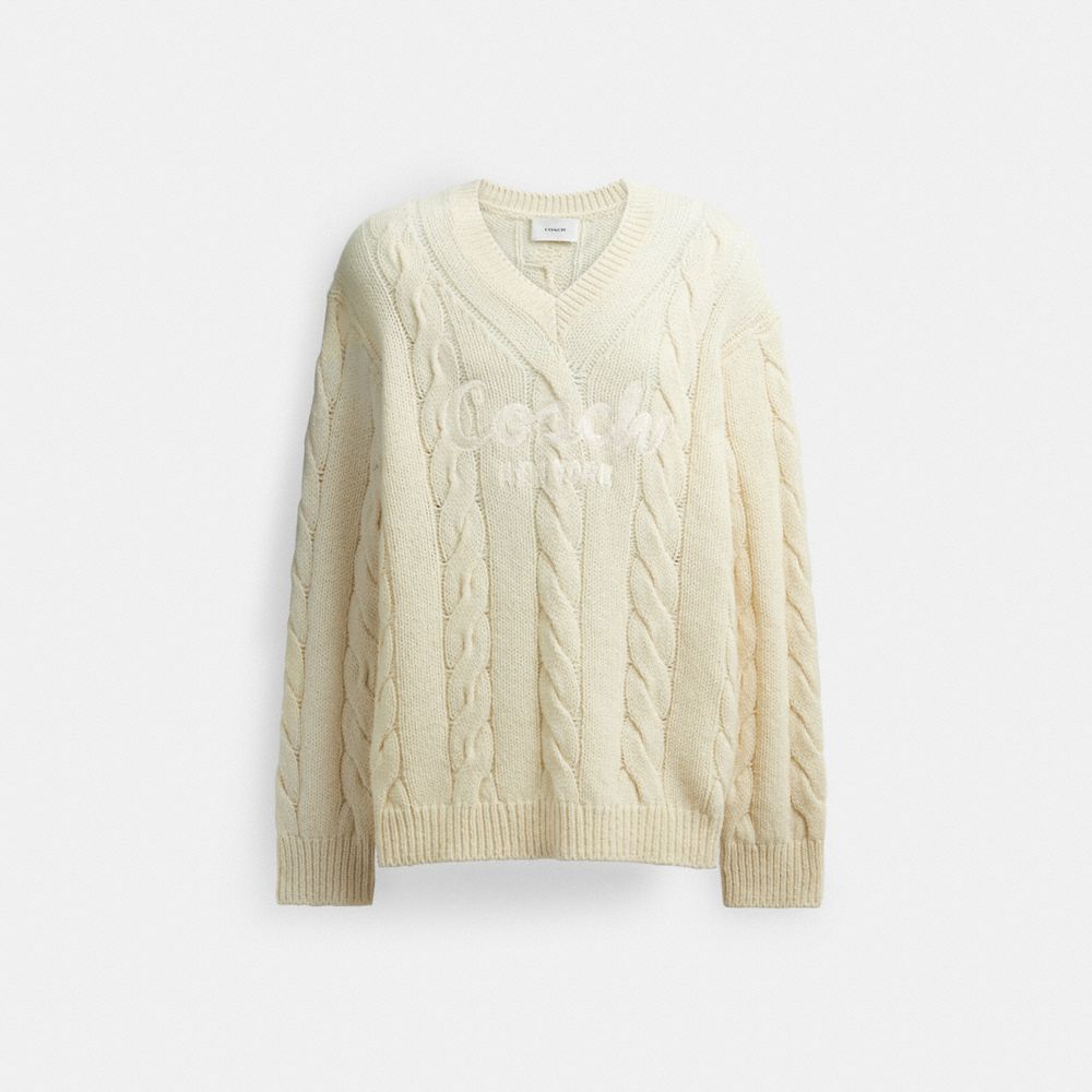 Coach Signature Sweater In Recycled Wool Branco | COH866886