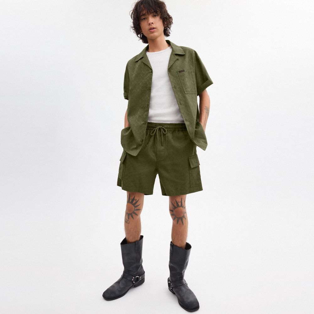 Coach Signature Woven Shirt In Organic Cotton Verdes | COH866909