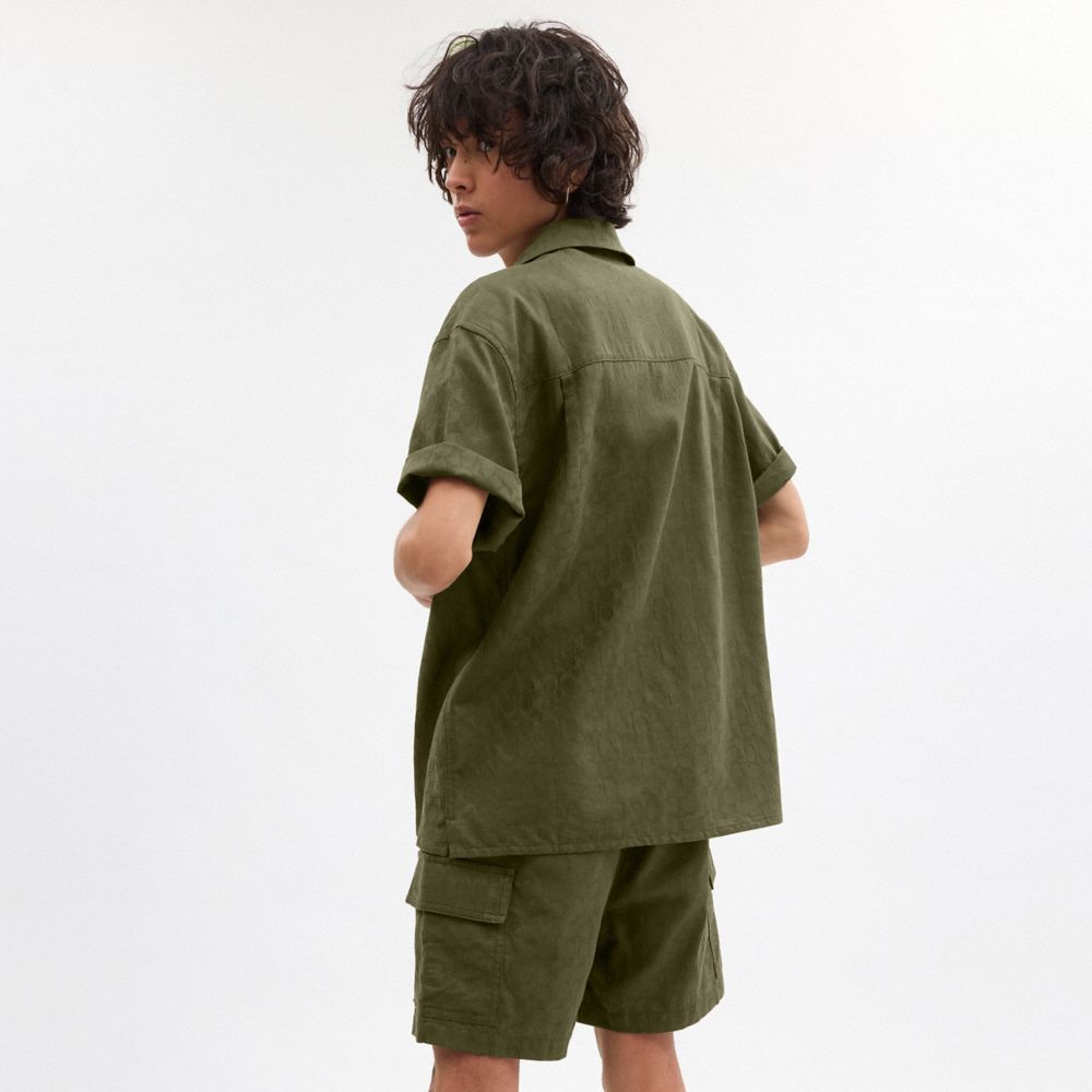 Coach Signature Woven Shirt In Organic Cotton Verdes | COH866909