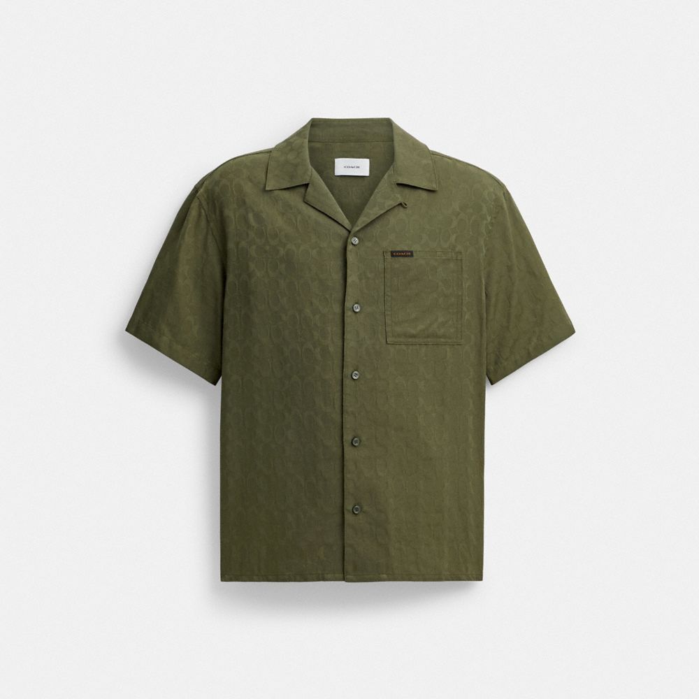 Coach Signature Woven Shirt In Organic Cotton Verdes | COH866909