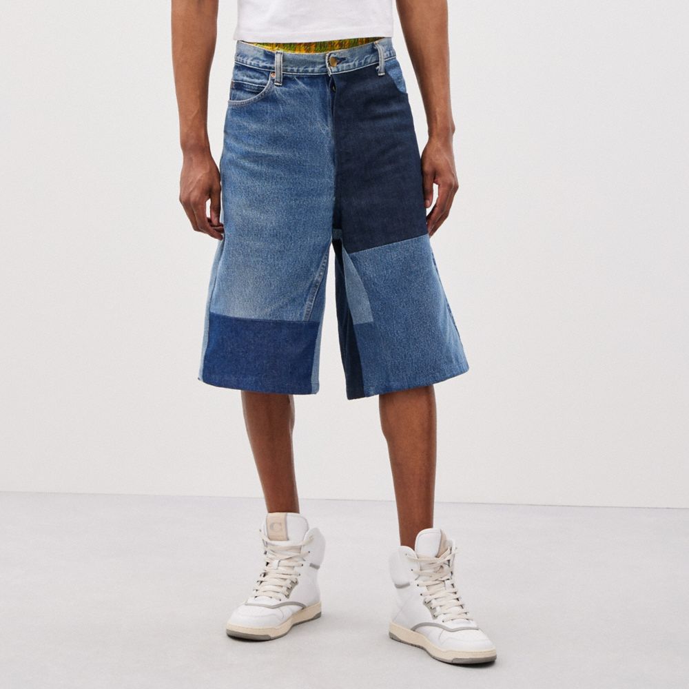 Coach Skater Shorts In Repurposed Denim Azuis | COH866937