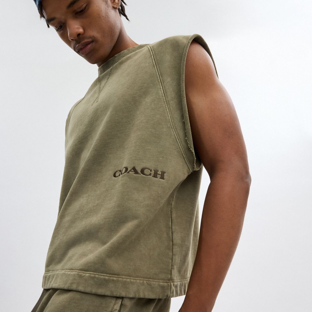 Coach Sleeveless Garment Dye Crewneck Verde Oliva | COH866885