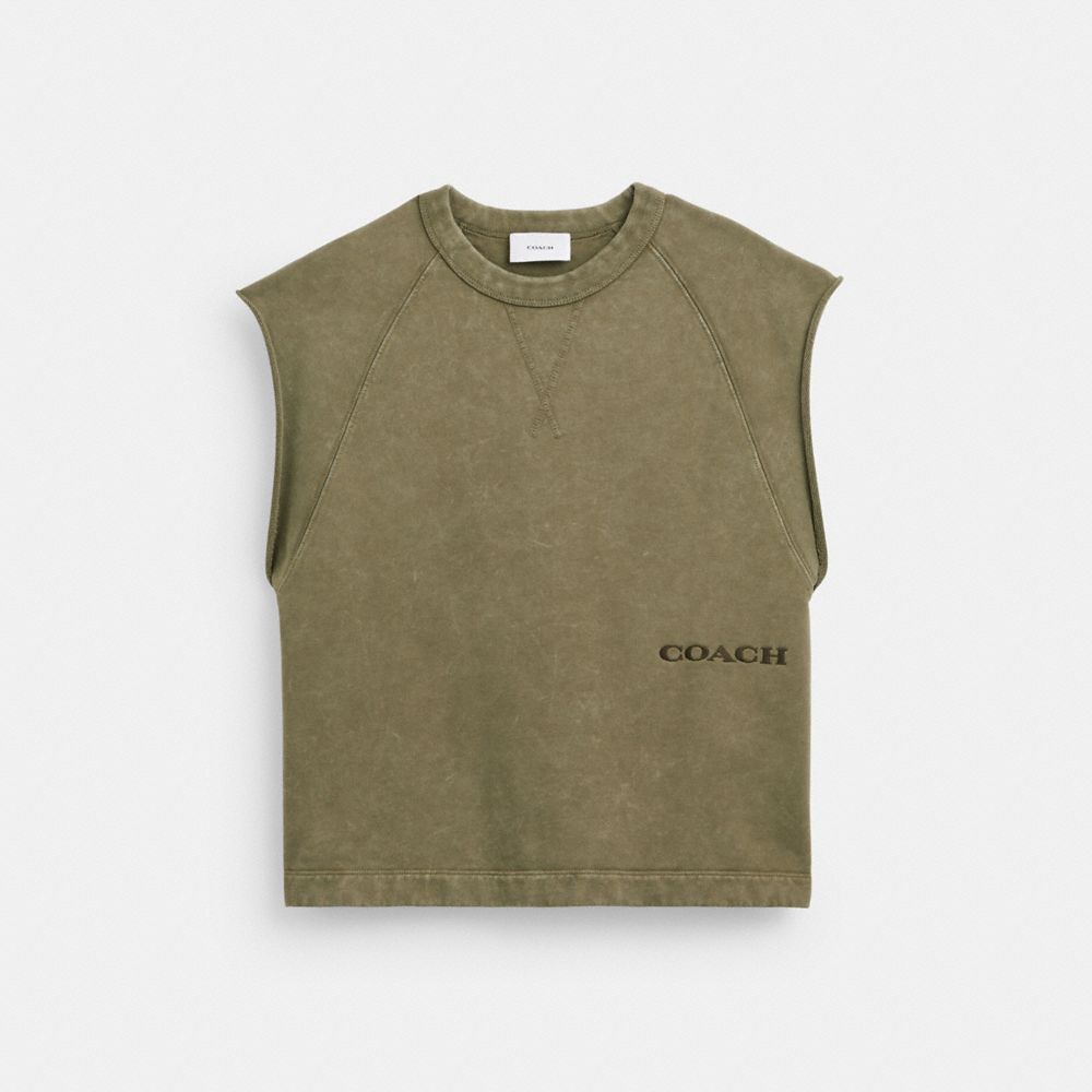 Coach Sleeveless Garment Dye Crewneck Verde Oliva | COH866885